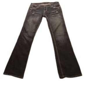 Size 11/12 Dark Wash Low rise  distressed y2k wide leg Thick Stitch Jeans